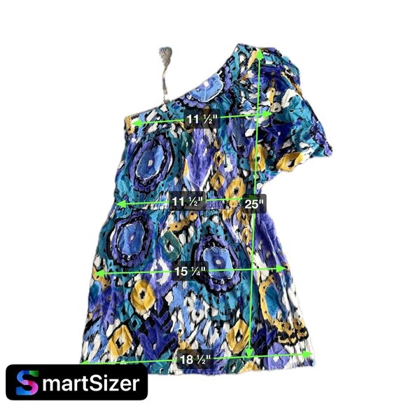 Vtg Angie One Shoulder Dress Womens S Ikat Oversized Boxy‎ Bohemian Colorful Y2K - Picture 2 of 6